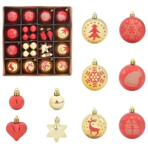 vidaXL Weihnachtskugel-Set, 40-teilig, Gold und Rot, verschiedene Formen und Designs.