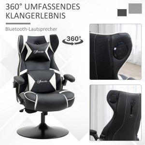 Vinsetto Gaming Stuhl mit Lautsprecher, Wippfunktion, schwarz-weiß, Esszimmerstuhl.