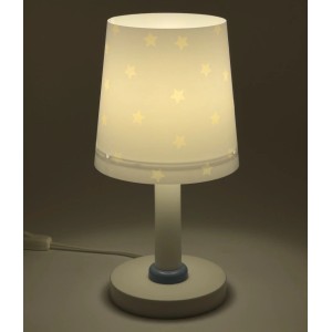 Dalber Tischlampe Stern Blau, weiße Kinderlampe mit leuchtenden Sternen und blauem Akzent.