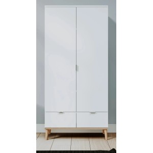 Furn.Design Kleiderschrank Weiß Matt Eiche 90 cm 2-türig Skandinavisch Lundby