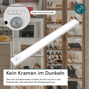 LUXULA LED Unterbauleuchte 60cm, silber, mit Bewegungsmelder und CCT-Funktion für Schränke und Küchen.