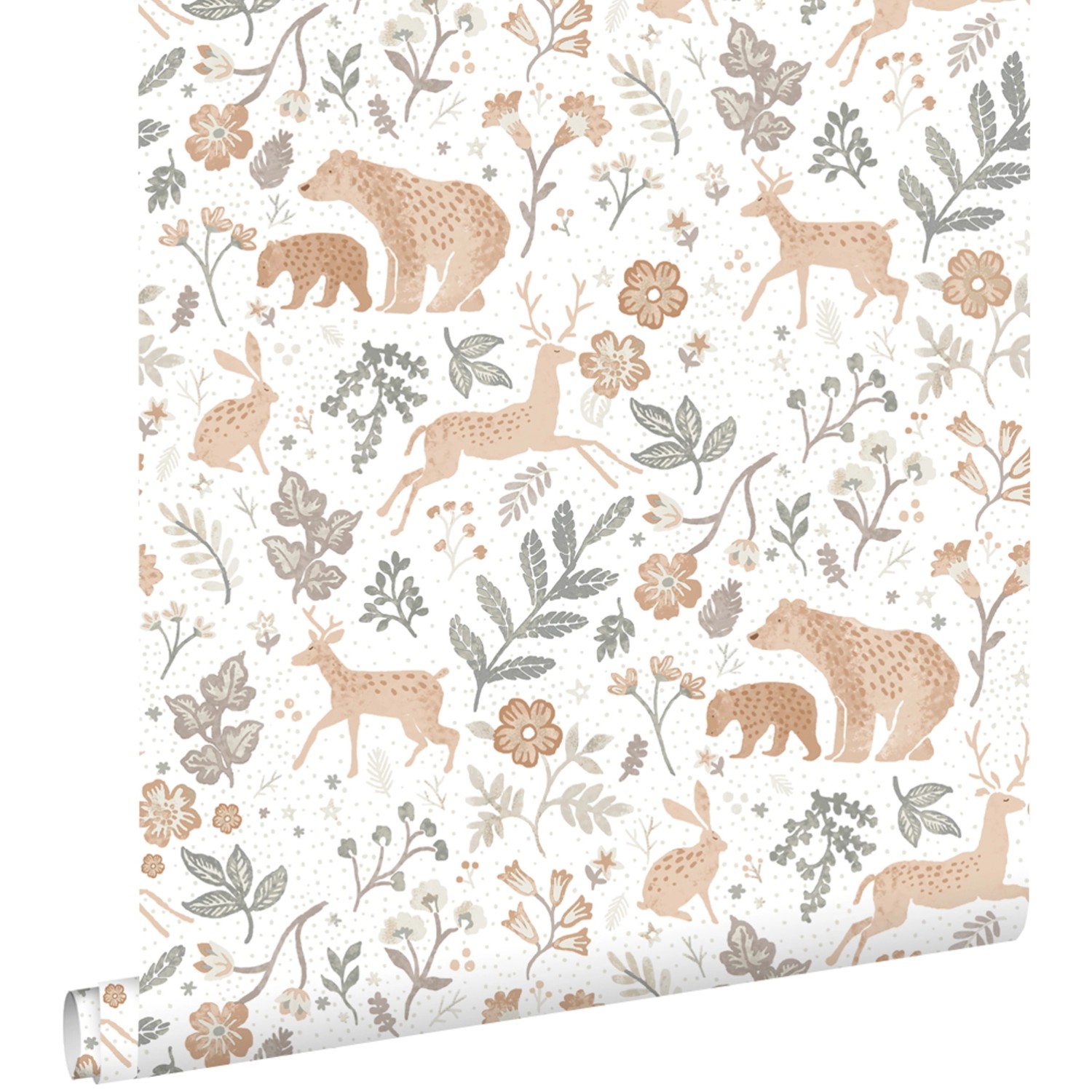 ESTAhome Tapete Wald mit Waldtieren Graugrün Beige und Weiß 53 cm x 10.05 m günstig online kaufen