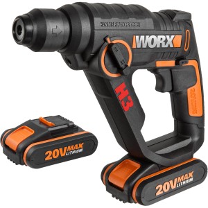 Worx Akku-Bohrhammer WX390.1 Solo, schwarz/orange, mit Akku. Ideal zum Bohren in Stein und Beton.