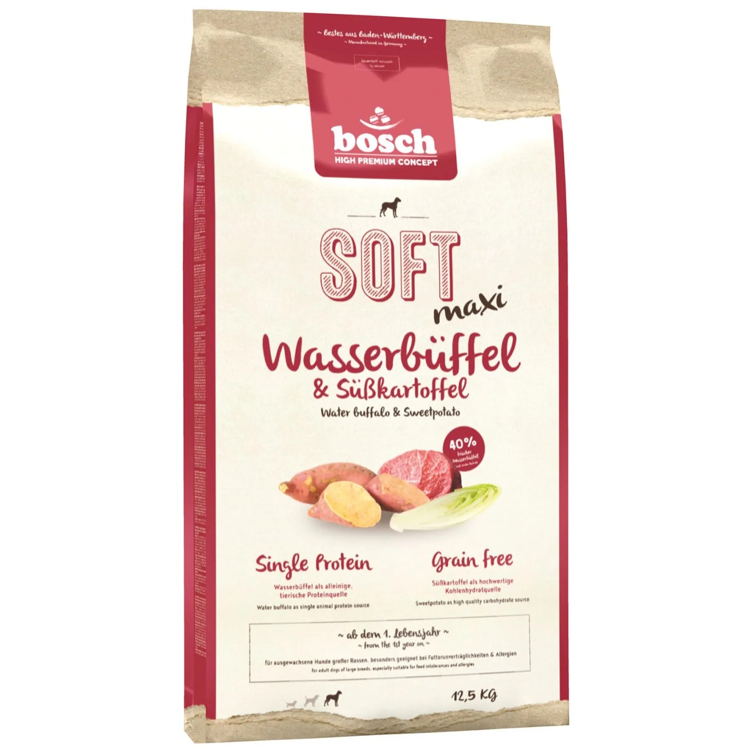 Bosch Pets Hunde-Trockenfutter Soft Maxi Wasserbüffel und Süßkartoffel 12,5 kg