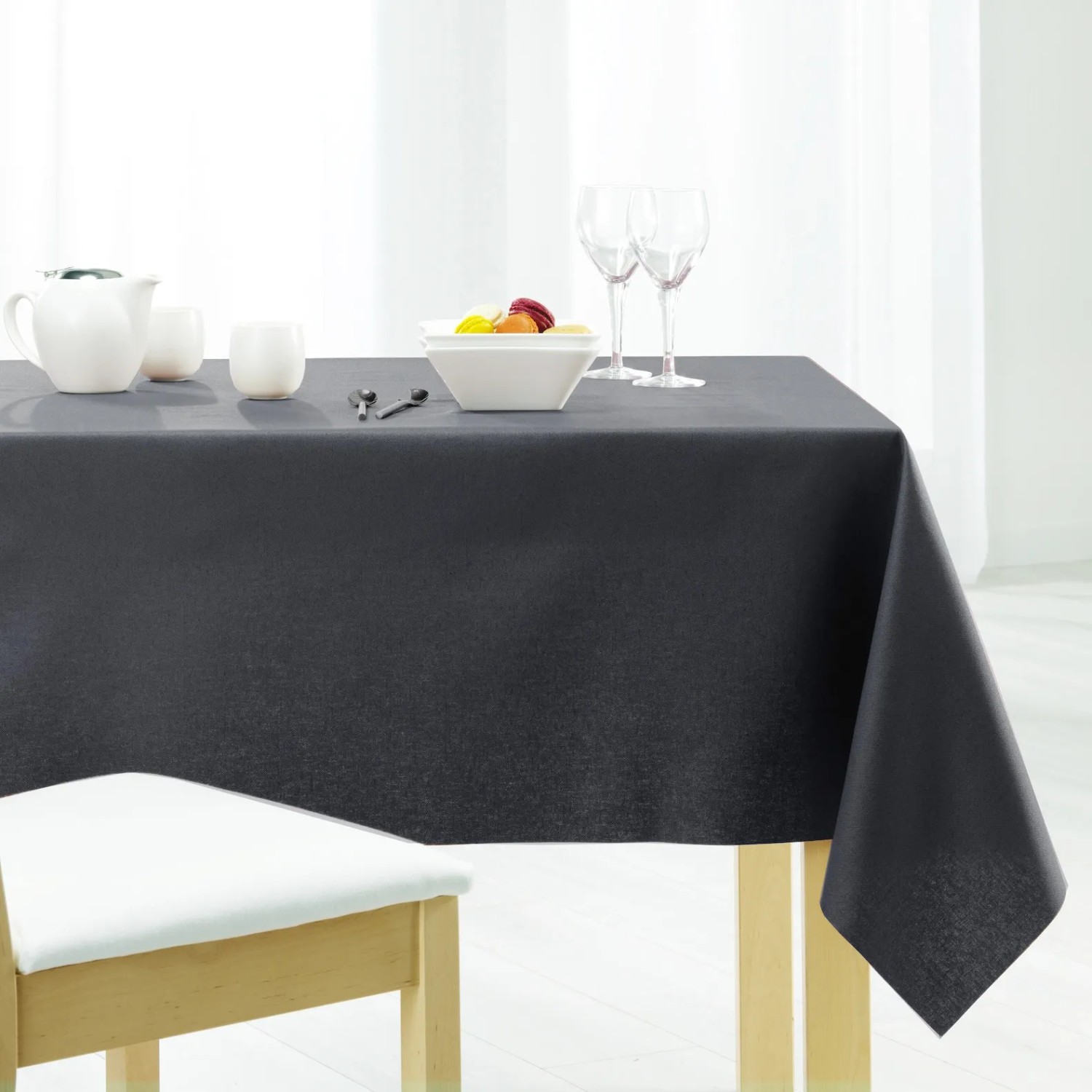 Venilia Abwaschbare Tischdecke Leinen Anthrazit 140 cm Meterware kaufen bei OBI
