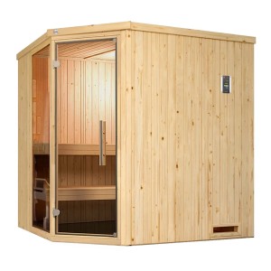 Weka Element-Ecksauna Varberg mit Glastür und Fenster, Fichtenholz natur