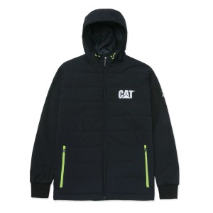 Schwarze Cat Winterjacke Tech Hybrid Größe L für Arbeitskleidung mit Kapuze und Reißverschluss.