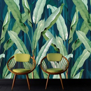 Fototapete Leaves green: Detailaufnahme mit grünen Blättern im Dschungel-Stil.