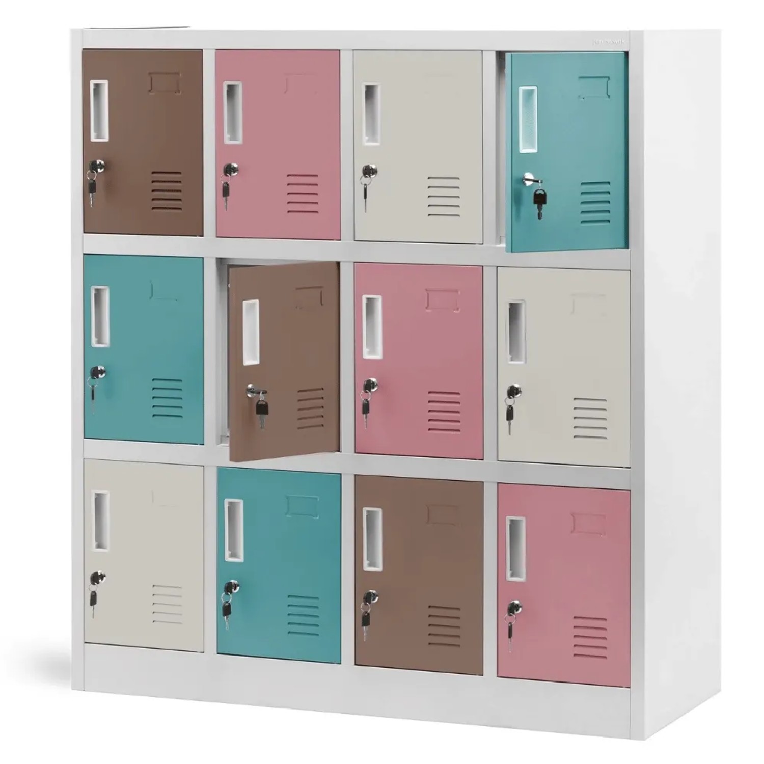 JAN NOWAK Schließfachschrank Spind Kindergarten OLA 12 Fächer 120 x 109 x 45 cm Pastellfarben