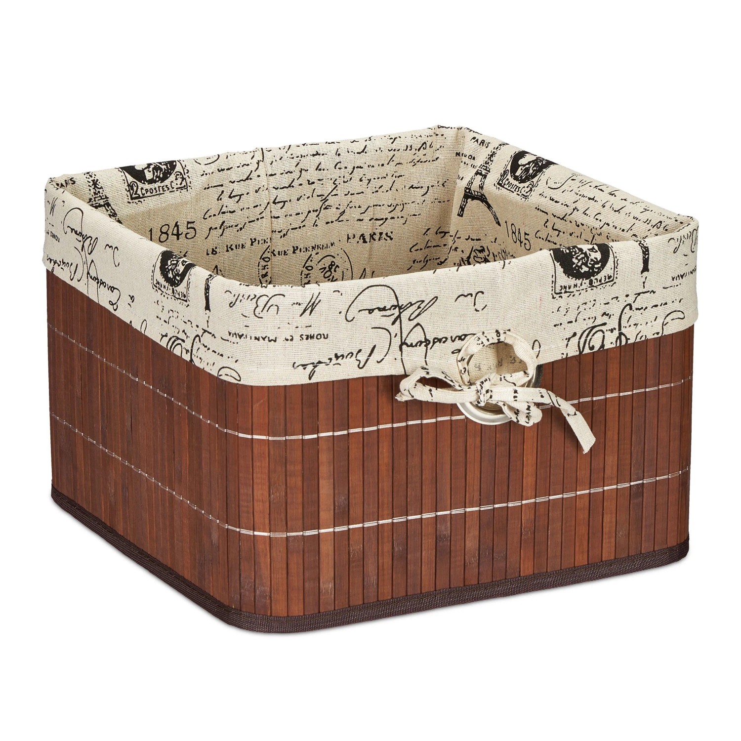 Relaxdays Aufbewahrungskorb Bambus Braun Stoffeinsatz Verstärkt 20 cm x 31 cm x 31 cm 0,5 kg