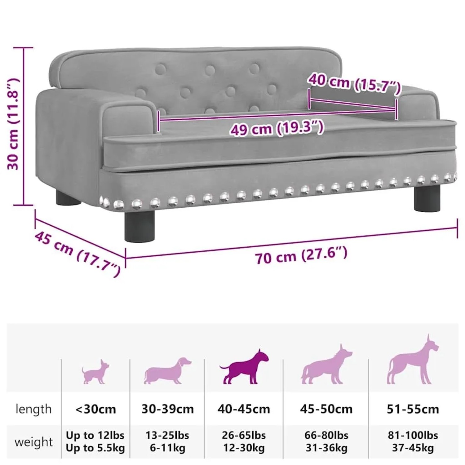 vidaXL Hundebett Hellgrau 70x45x30 cm Samt 171883_7