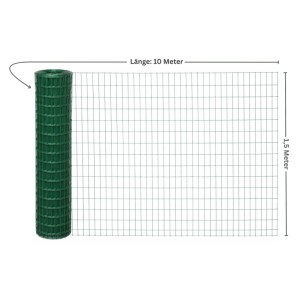 Grüner PROREGAL Maschendrahtzaun, 1,5x10m, Vierkantgeflecht, PVC-beschichtet.