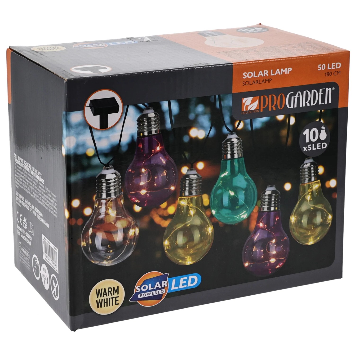 Solar-Lichterkette mit 10 LED-Glühbirnen Anschlusskabel 2 m Bunt