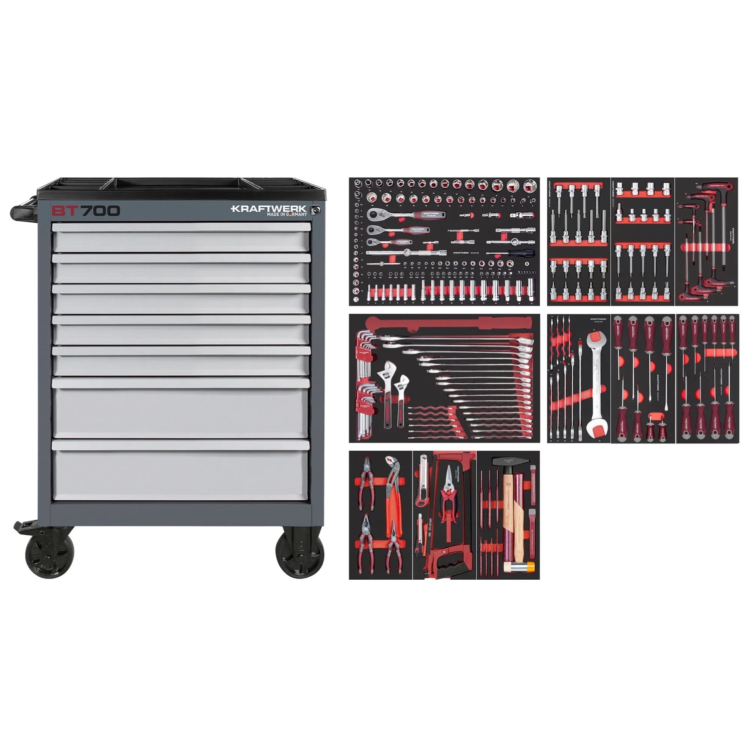 Kraftwerk Werkstattwagen BT700 WW PRO 7Schubl. 278-tlg. Grau-Silber