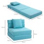 HOMCOM 2-in-1 Schlafsessel klappbar, türkis, als Sofa und ausgeklapptes Bett mit Maßen.