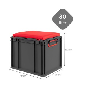 PROREGAL Sparset 4x Eurobox Nextgen Seat Box Rot HxBxT 36,5x30x40cm 30 Liter Griffe Geschlossen Schwarz