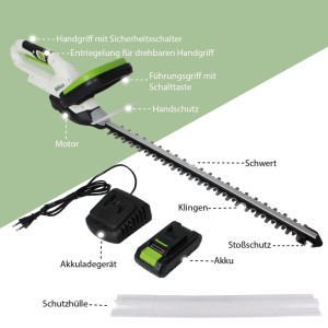 TRUTZHOLM Akku-Heckenschere 20V mit Akku, Ladegerät und 520mm Schwert. Ideal für den Heckenschnitt.