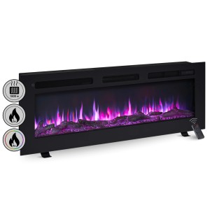 Schwarzer BALDERIA Elektrokamin LE-50 mit 3D-Flammeneffekt, als Stand-, Wand- oder Einbaukamin.