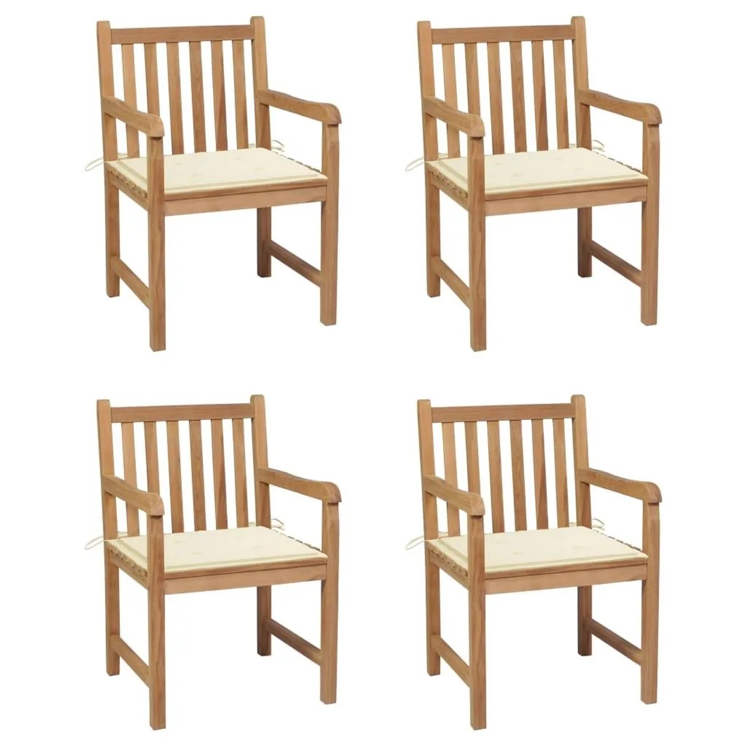 vidaXL Gartenstühle 4 Stk mit Cremeweißen Kissen Massivholz Teak 3073006