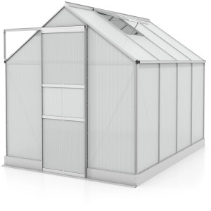 Vitavia Gewächshaus Apollo 5000, 5 m², Alu-Blank mit Fundament. Garten Gewächshaus mit Dachfenster und Schiebetür.