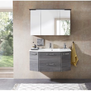 Pelipal Badmöbel-Set Quickset 328, Graphit Struktur quer, 115 cm mit Mineralmarmor Waschbecken und Spiegelschrank.