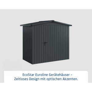 Anthrazitgraues Hörmann EcoStar Gerätehaus Euroline mit Satteldach.