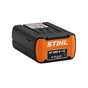 Stihl Lithium-Ionen-Akku AP 300 S, schwarz-orange, leistungsstark für Elektrowerkzeuge, mit Ladezustandsanzeige.