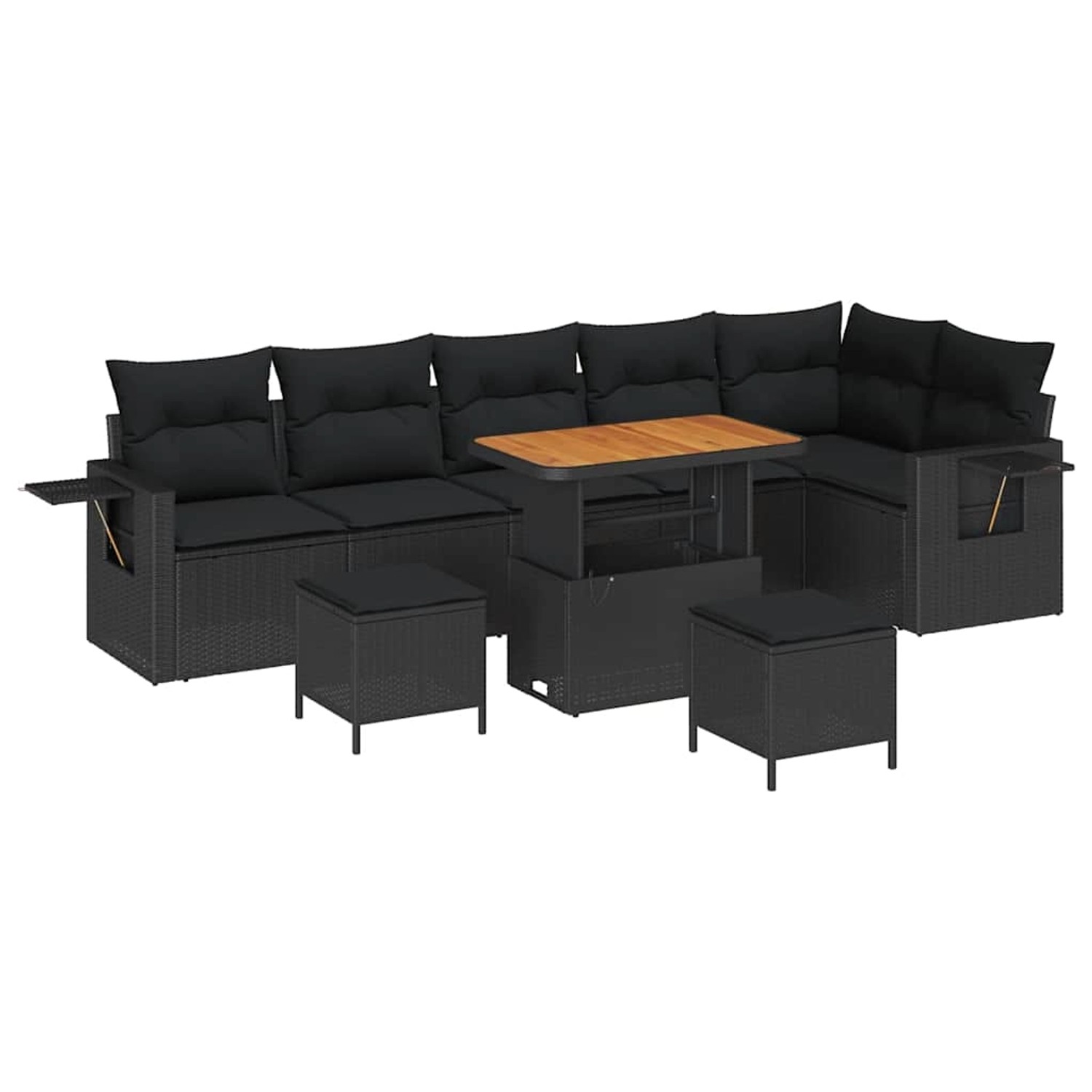 vidaXL 9-Teiliges Garten-Sofa-Set mit Kissen Schwarz Poly Rattan Akazie 336 günstig online kaufen