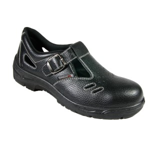 Schwarze Sicherheits-Sandale S1, Größe 46, aus Leder mit Schnalle. Arbeitsschuh für optimalen Schutz.