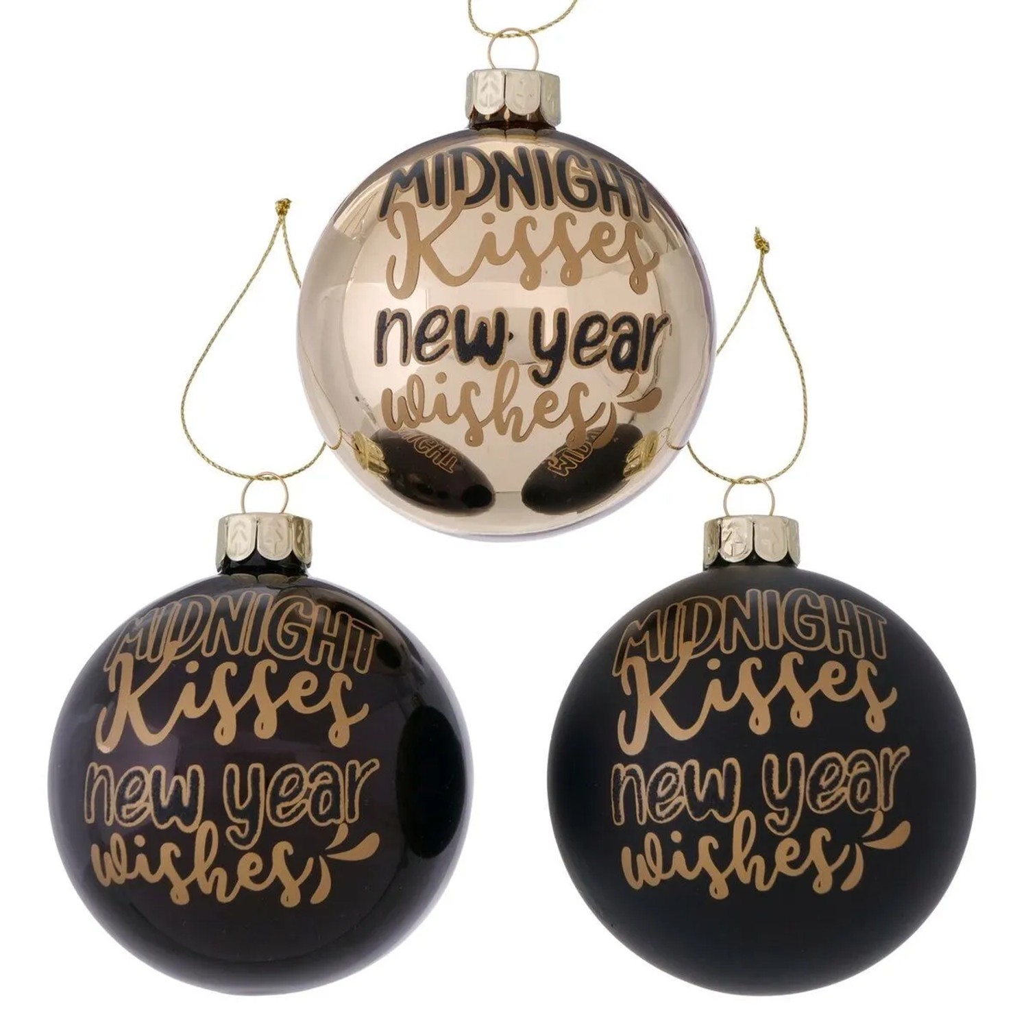 Boltze Weihnachtskugel Midnight Kisses Ø 8 cm Schwarz-Gold 3-fach Sortiert