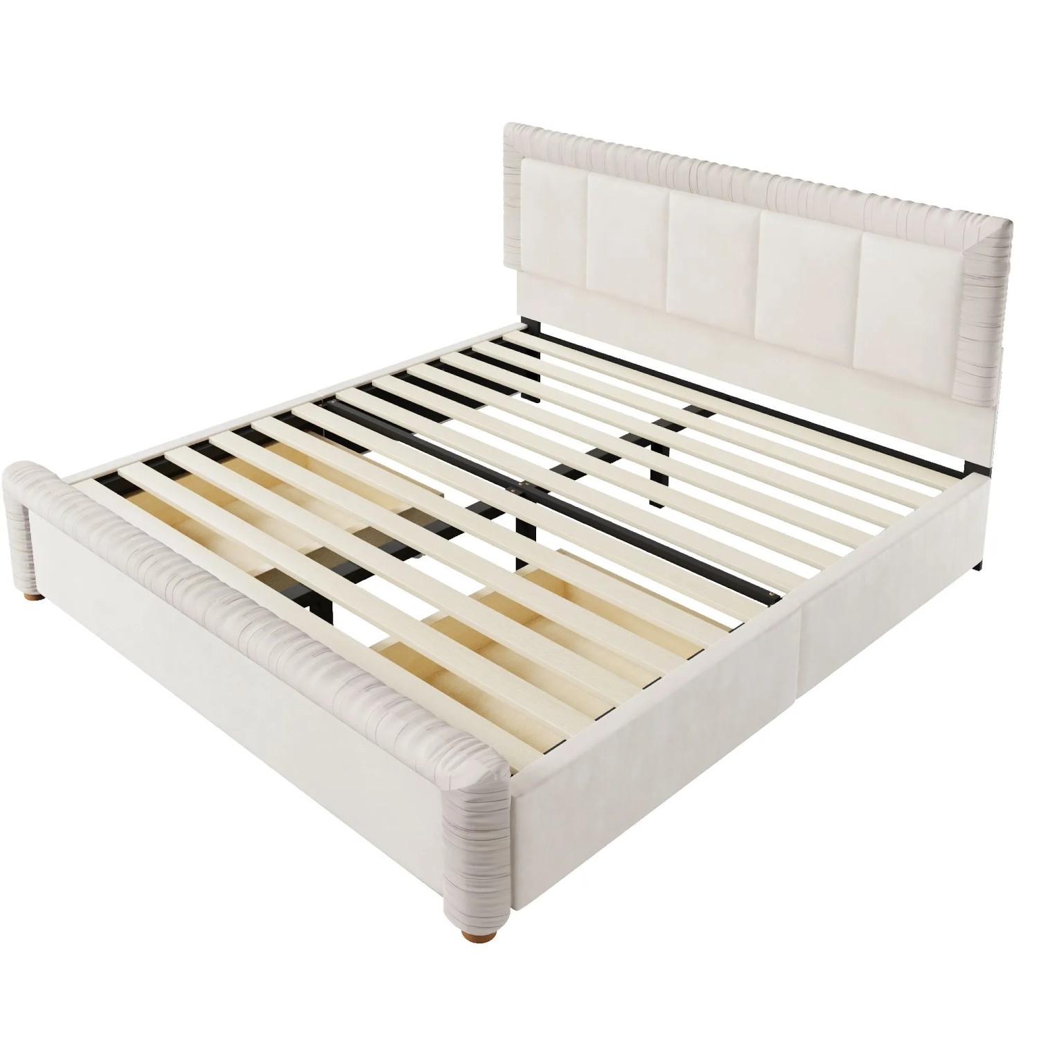 Merax Samt Polsterbett 180x200 cm Mit 2 Schubladen Beige