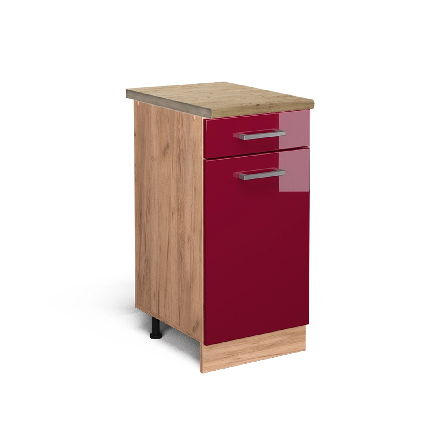 Vicco Küchenunterschrank R-Line Bordeaux Hochglanz/Goldkraft Eiche 40 cm AP Eiche