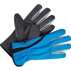 Blau-graue Allwetterhandschuhe Gr. 8 für Gartenarbeit, feuchtigkeitsabweisend und strapazierfähig.