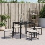 VidaXL Gartenhocker Set, 4 schwarze Poly Rattan Hocker mit cremefarbenen Kissen.