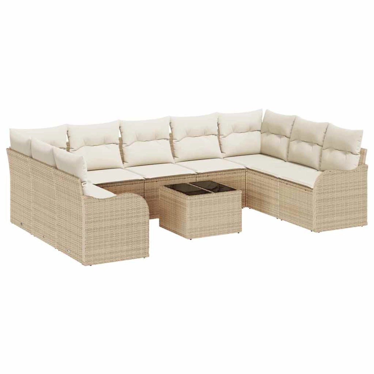 vidaXL Garten-Sofa-Set mit Kissen 10-Tlg Beige Weiß Poly Rattan 3354540 günstig online kaufen