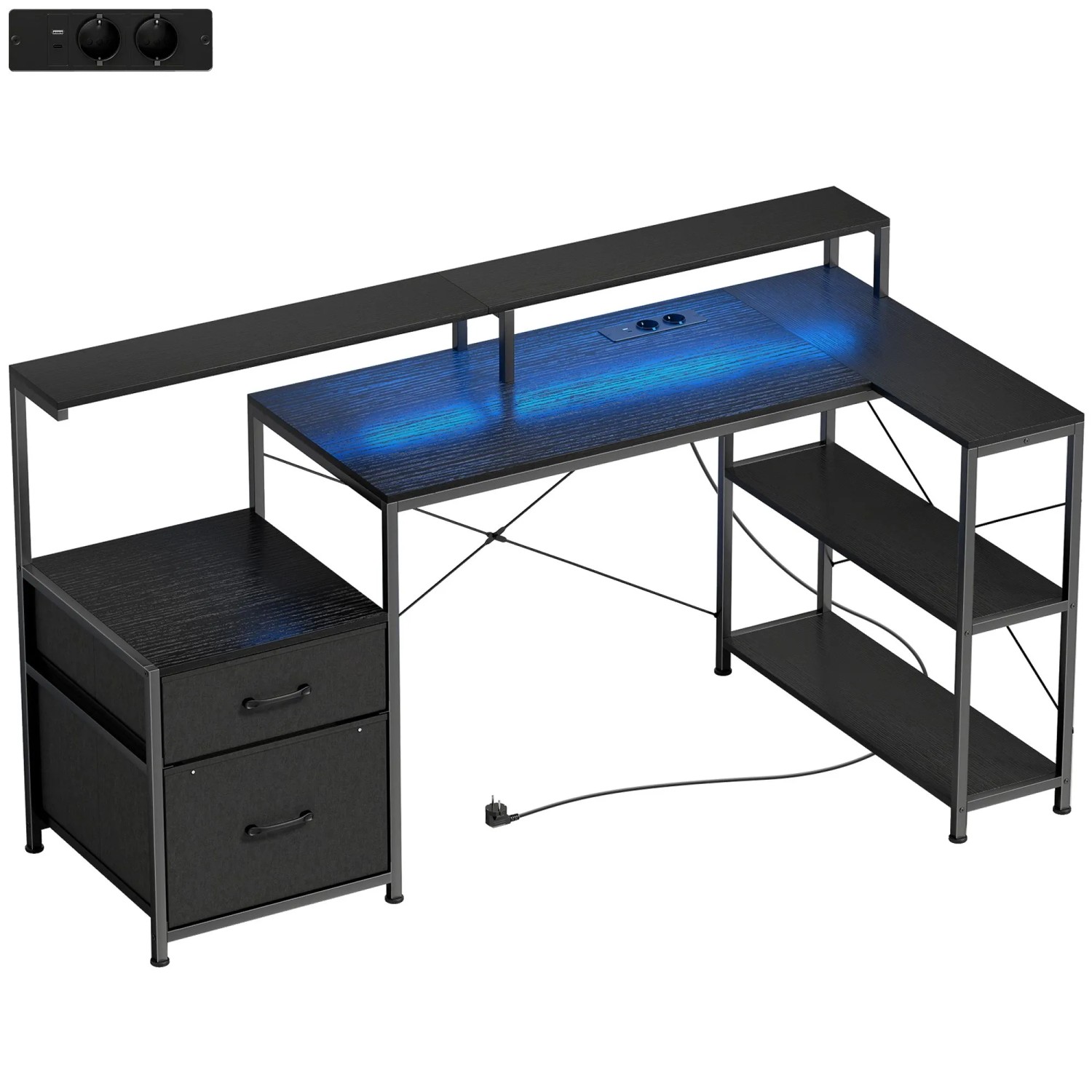 HOMCOM Gaming Tisch Spanplatte Stahl 165L x 80B x 91,5H cm Schwarz