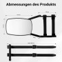 Abmessungen des Wiltec Wohnwagenspiegels: 190x127mm Spiegelfläche, verstellbarer Arm, Gummiriemen. Universal Zubehör für Caravan.