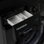Telefunken Waschmaschine Frontlader, schwarzes Design, Waschmittelfach geöffnet.