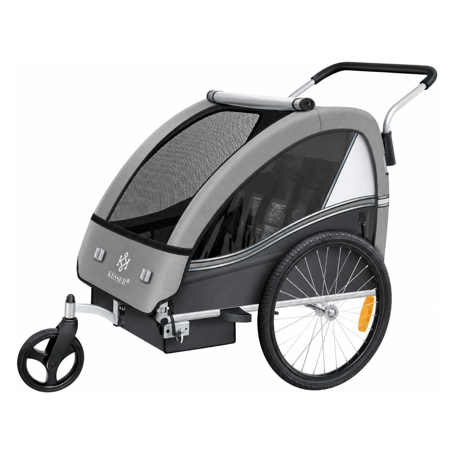 KESSER Kinderfahrradanhänger Sport RX 2 In 1 Fahrradanhänger und Jogger Hellgrau