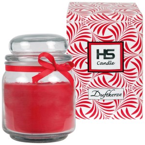 HS Candle Duftkerze Rose im Bonbonglas (Ø9cm) mit roter Schleife und Verpackung.