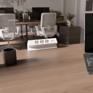 Kalb 3er Aufsatzsteckdose mit USB-A/C für Möbel, weiße Mehrfachsteckdose für den Schreibtisch.