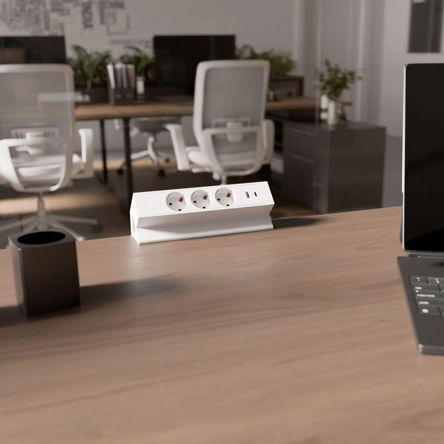 Kalb 3er Aufsatzsteckdose mit USB-A/C für Möbel, weiße Mehrfachsteckdose für den Schreibtisch.