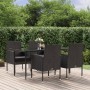 Schwarze vidaXL Garten-Essgruppe mit 4 Stühlen und Tisch mit Glasplatte. Gartenmöbel aus Polyrattan mit Kissen.