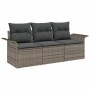 Graues 3-tlg. vidaXL Garten-Sofa-Set aus Poly Rattan mit Kissen und Stauraum.