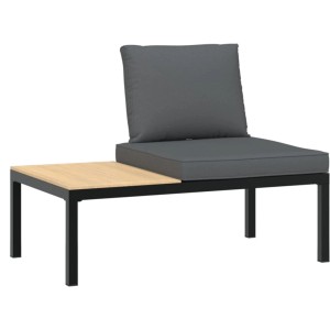 VidaXL Gartenbank mit Kissen, schwarz, Aluminium, mit Beistelltisch und anthrazitfarbenen Polstern.