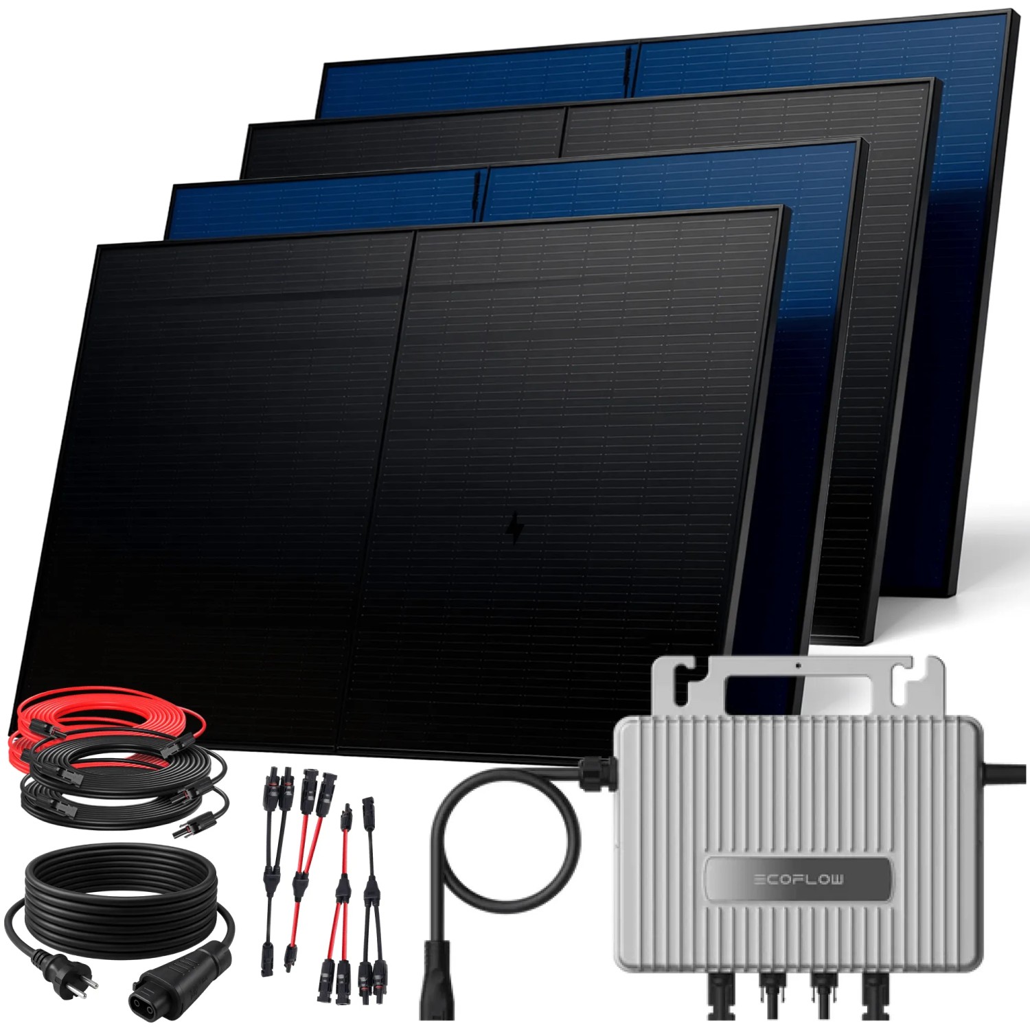 SUNNIVA Balkonkraftwerk 2000 W mit ECOFLOW 800 W Wechselrichter inkl.5m Kabel 4x 500 W Solarmodule Bifazial Fullblack Gl...