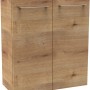 Fackelmann Waschbeckenunterschrank SBC Asteiche, 52 cm breit, mit zwei Türen und silbernen Griffen.