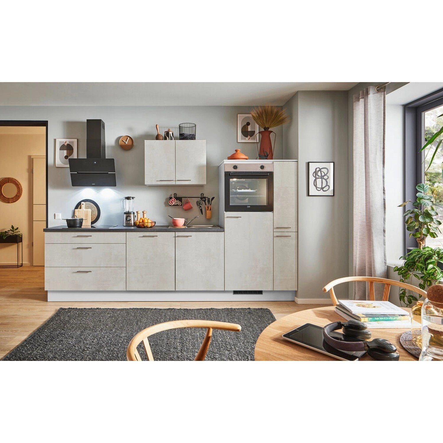 pino Küchenzeile 310cm Beton Weißgrau Anschlag rechts 1 Geräte-. 1 Seitensc günstig online kaufen