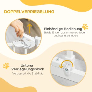 Detailaufnahme: PawHut Hunde Türschutzgitter mit Doppelverriegelung und unterem Verriegelungsblock.