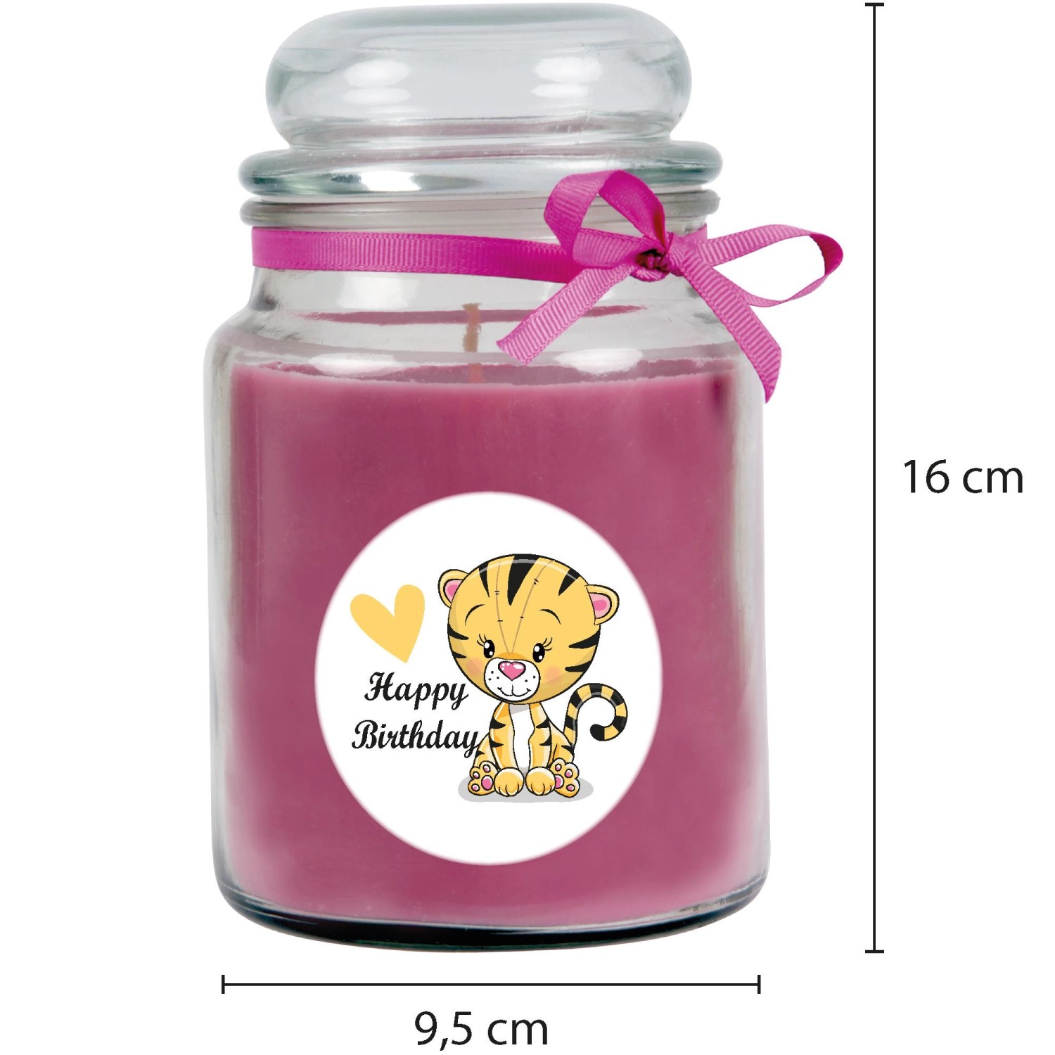 Duftkerze im Glas mit "Happy Birthday" Tiger Motiv und Lavendelduft.